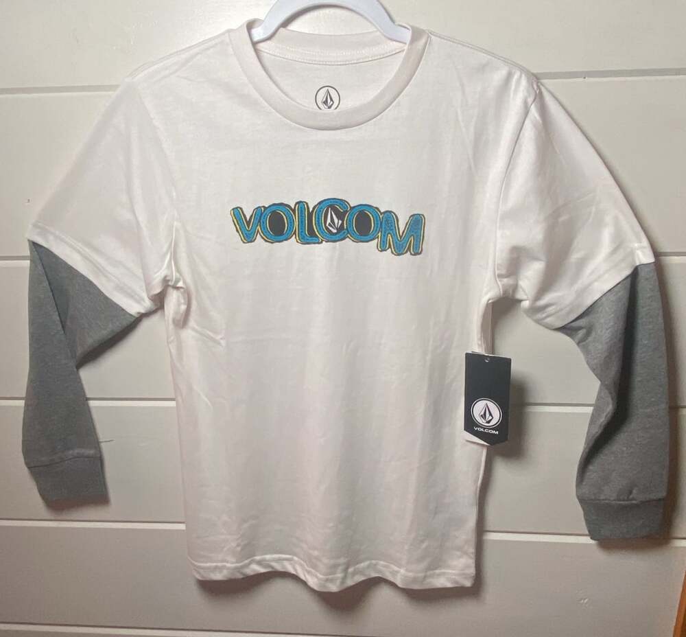 Volcom Squable Long Sleeve T-Shirt White Gray Youth Size M 10/12 NWT